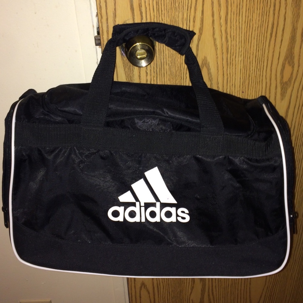 Black and white adidas gym bag
